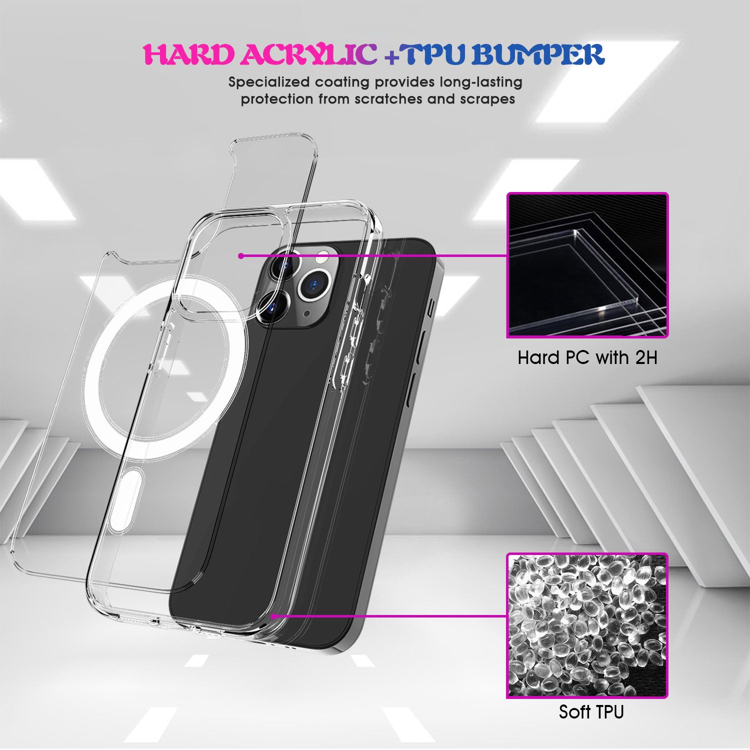 For iPhone 15 Pro Compatible with MagSafe Drop Resistant TPU PC Case Clear Phone Cover For iPhone 15 Pro Compatible with MagSafe Drop Resistant TPU PC Case Clear Phone Cover